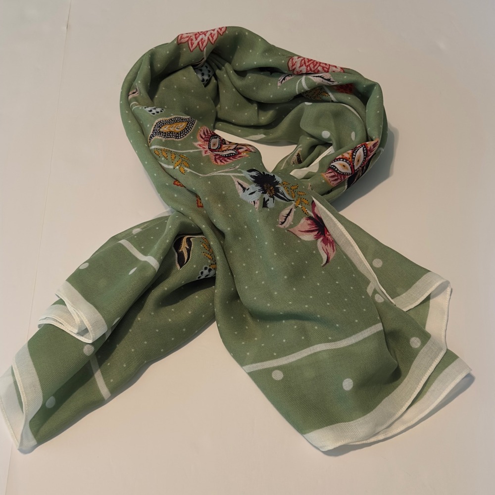 Loft Scarf Green Floral Polka Dot Square Large 48x48 NWT Cottagecore Accessory